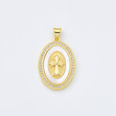 18K Gold Filled Cross Shell Pearl Charm Medallion, Cross Pendant for Religious Necklace Bracelet Jewelry Making Supply, 19x28mm, CP1993